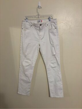 CAbi Jeans High Slim White Distressed Jeans Size 14